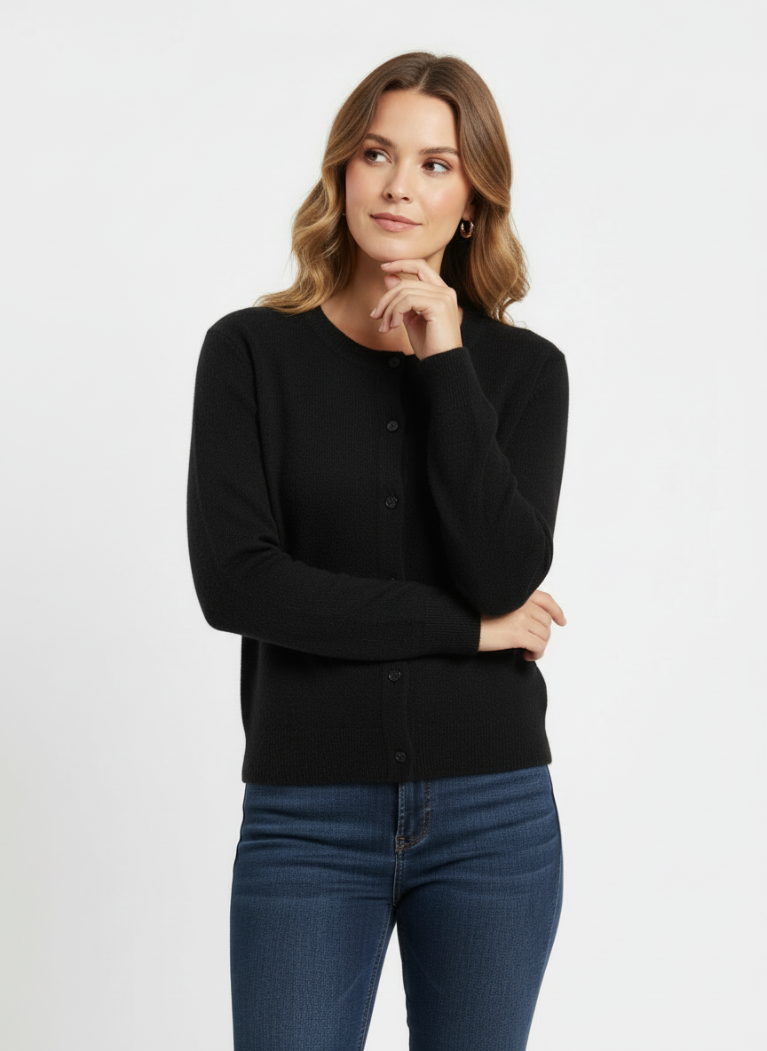 Cara | Women's Button Front Crew Neck Knit Cardigan 4