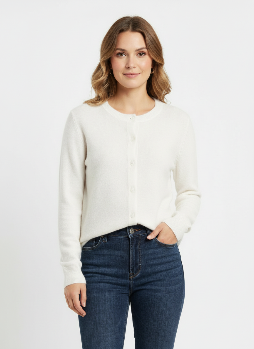 Cara | Women's Button Front Crew Neck Knit Cardigan 6