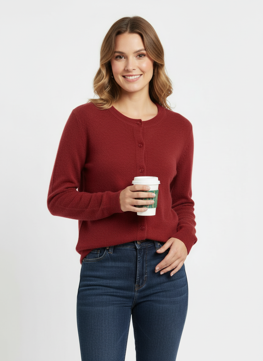 Cara | Women's Button Front Crew Neck Knit Cardigan 8