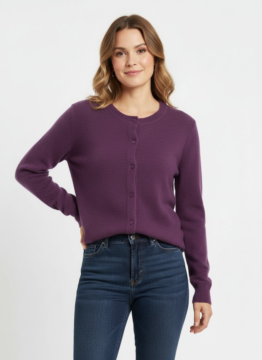 Cara | Women's Button Front Crew Neck Knit Cardigan 9