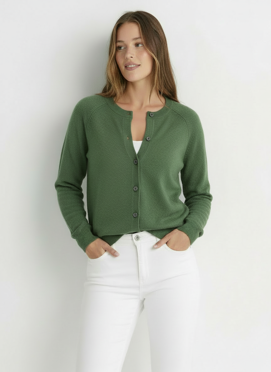 Cara | Women's Crew Neck Knit Button Front Cardigan