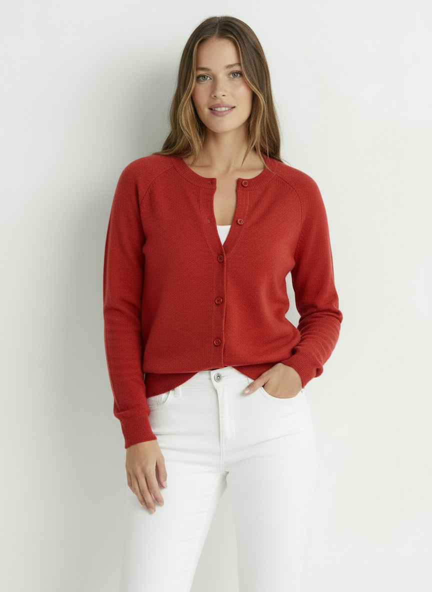 Cara | Women's Crew Neck Knit Button Front Cardigan 8