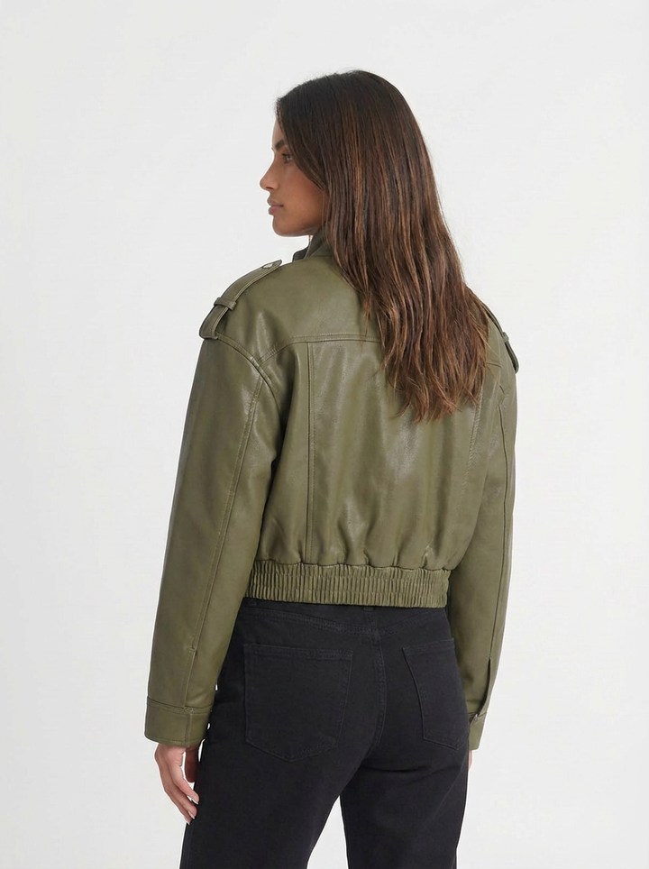 Carla | Women's Faux Leather Cropped Utility Jacket 2