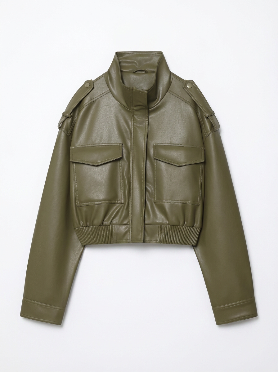 Carla | Women's Faux Leather Cropped Utility Jacket 3