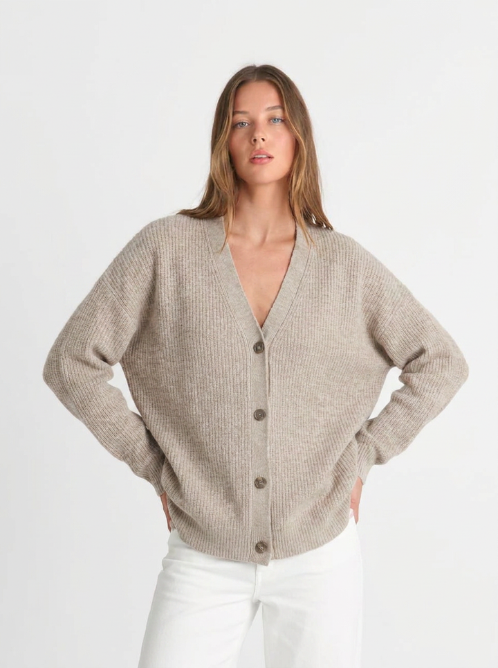 Carla | Women's V-Neck Ribbed Cashmere Cardigan