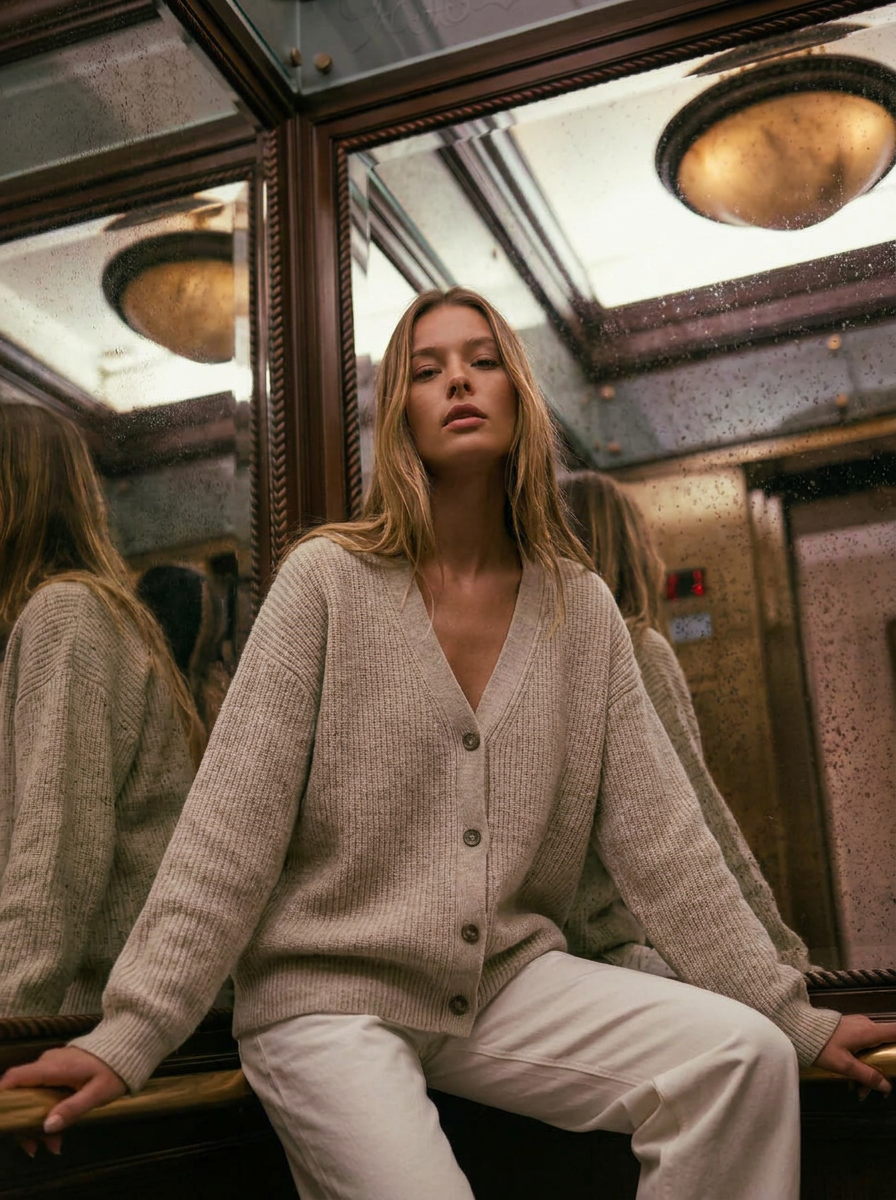 Carla | Women's V-Neck Ribbed Cashmere Cardigan 1