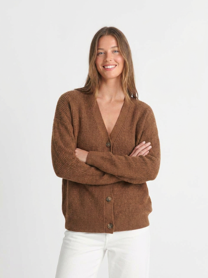 Carla | Women's V-Neck Ribbed Cashmere Cardigan 6