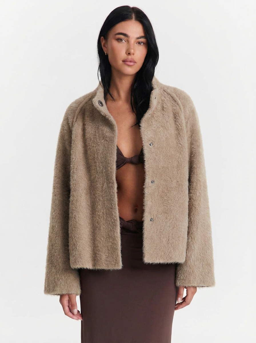Cassidy | Women's Collarless  Cropped Knit Coat