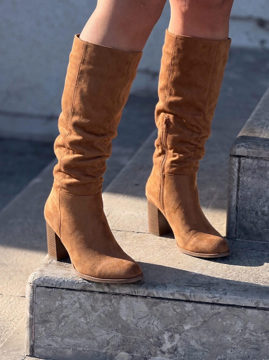 Charlotte | Women's Knee High Boots Slouch Block Heel