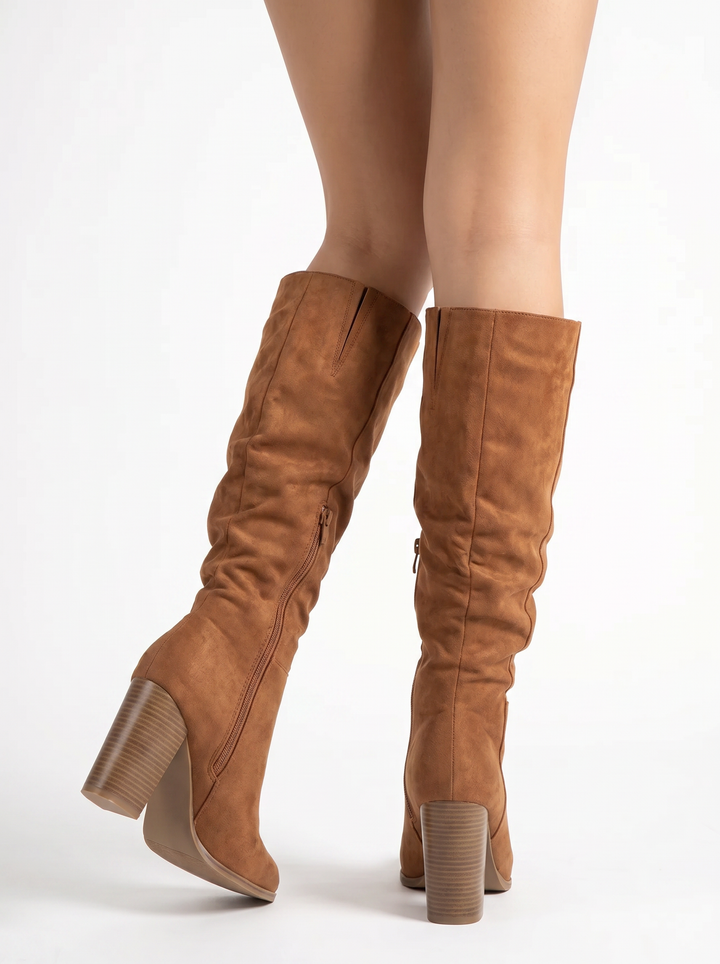 Charlotte | Women's Knee High Boots Slouch Block Heel