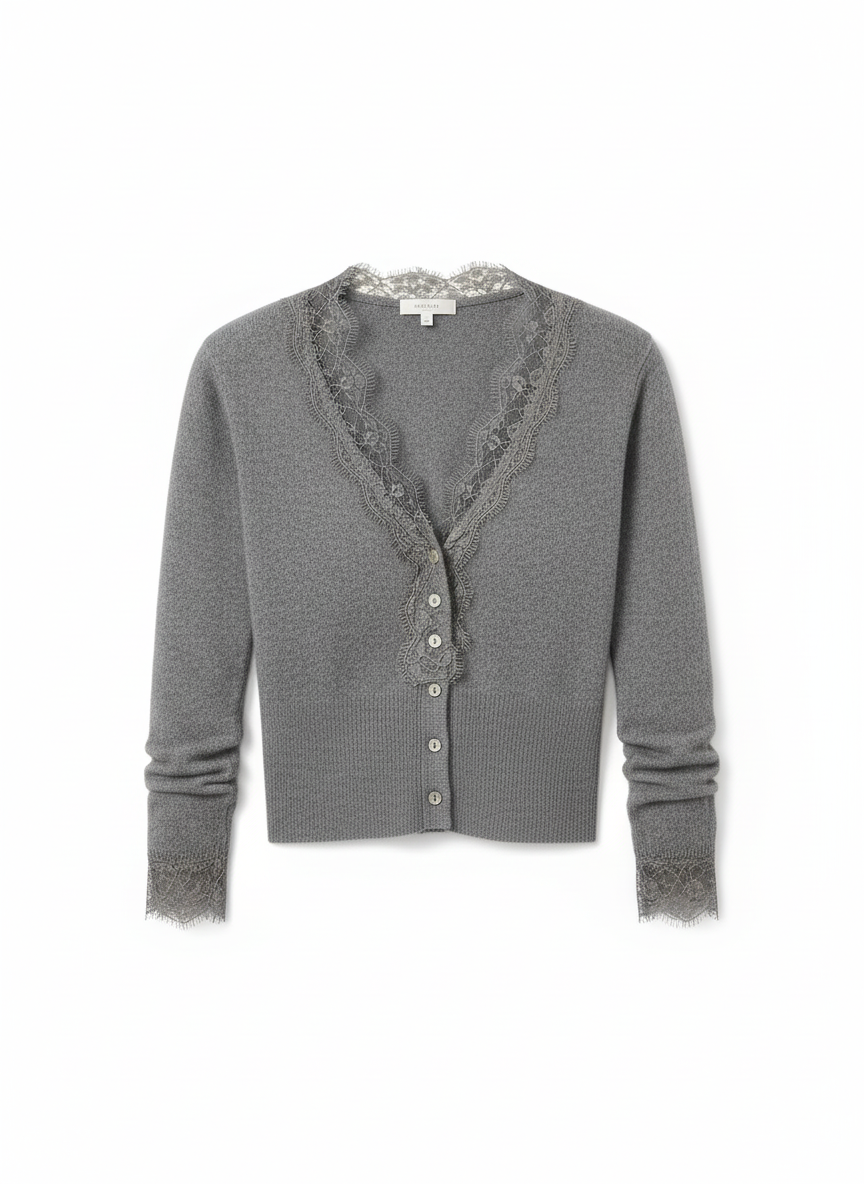 Clara | Women's Lace Trim V-Neck Button Front Knit Cardigan 3