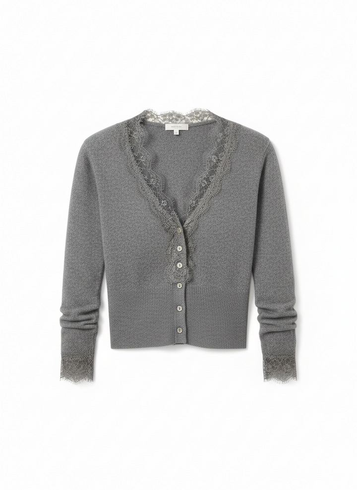 Clara | Women's Lace Trim V-Neck Button Front Knit Cardigan 3