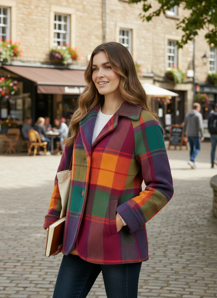 Clara | Women's Oversized Plaid Coat Single Button Longline 1
