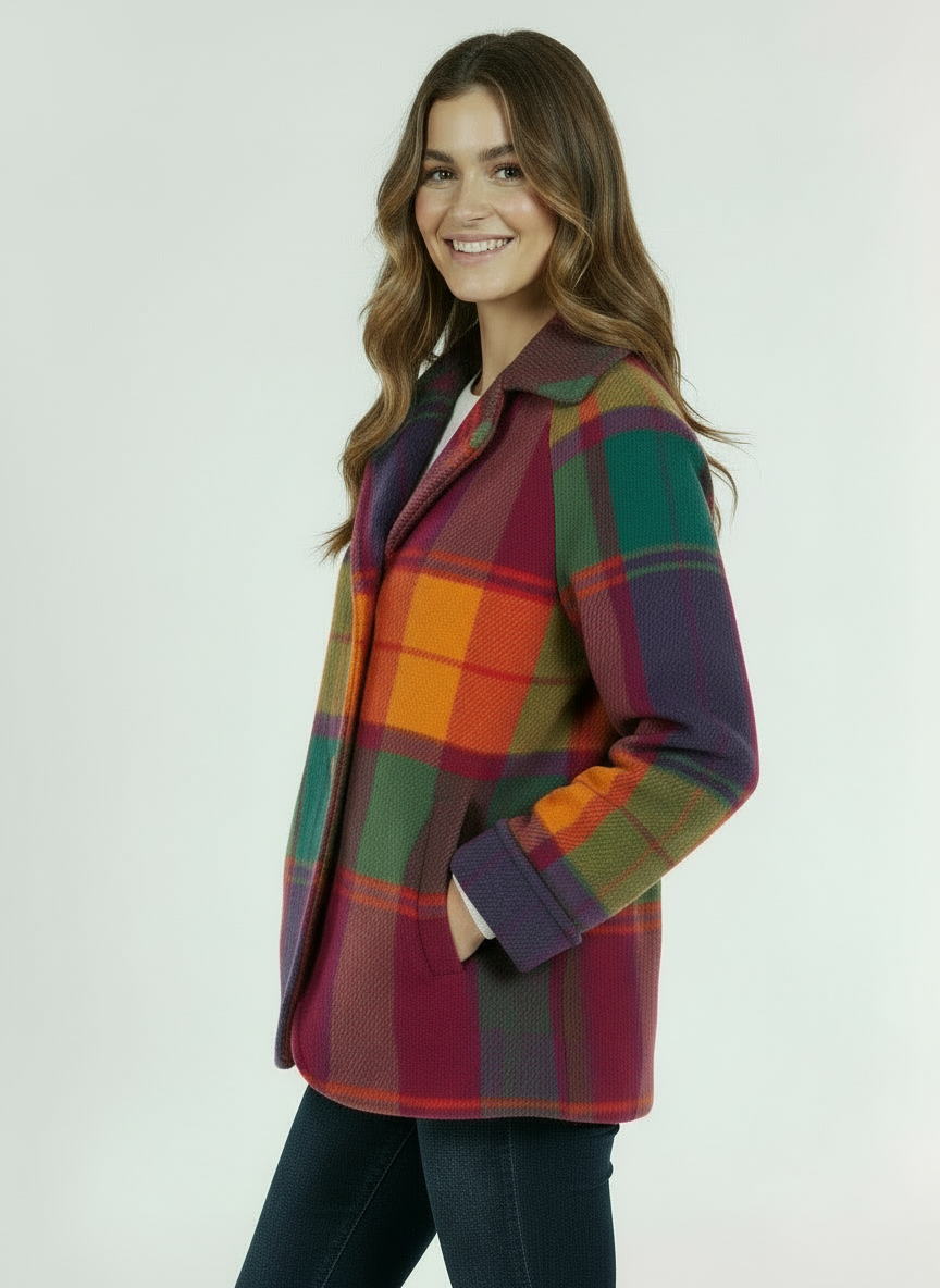 Clara | Women's Oversized Plaid Coat Single Button Longline 2