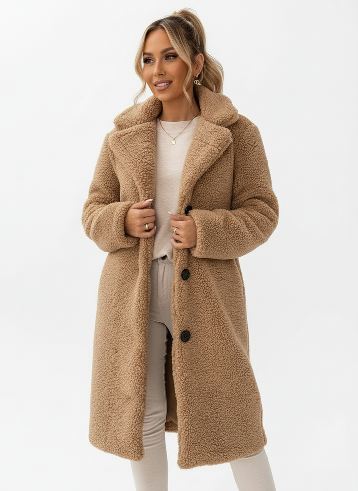 Clara | Women's Oversized Teddy Fleece Longline Button Coat