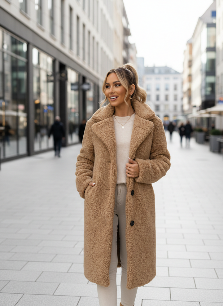Clara | Women's Oversized Teddy Fleece Longline Button Coat 1