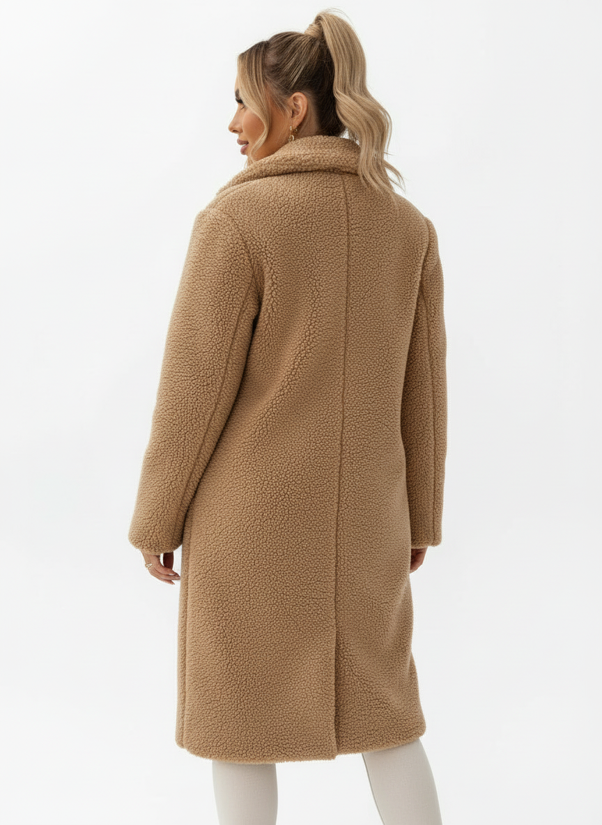 Clara | Women's Oversized Teddy Fleece Longline Button Coat 2