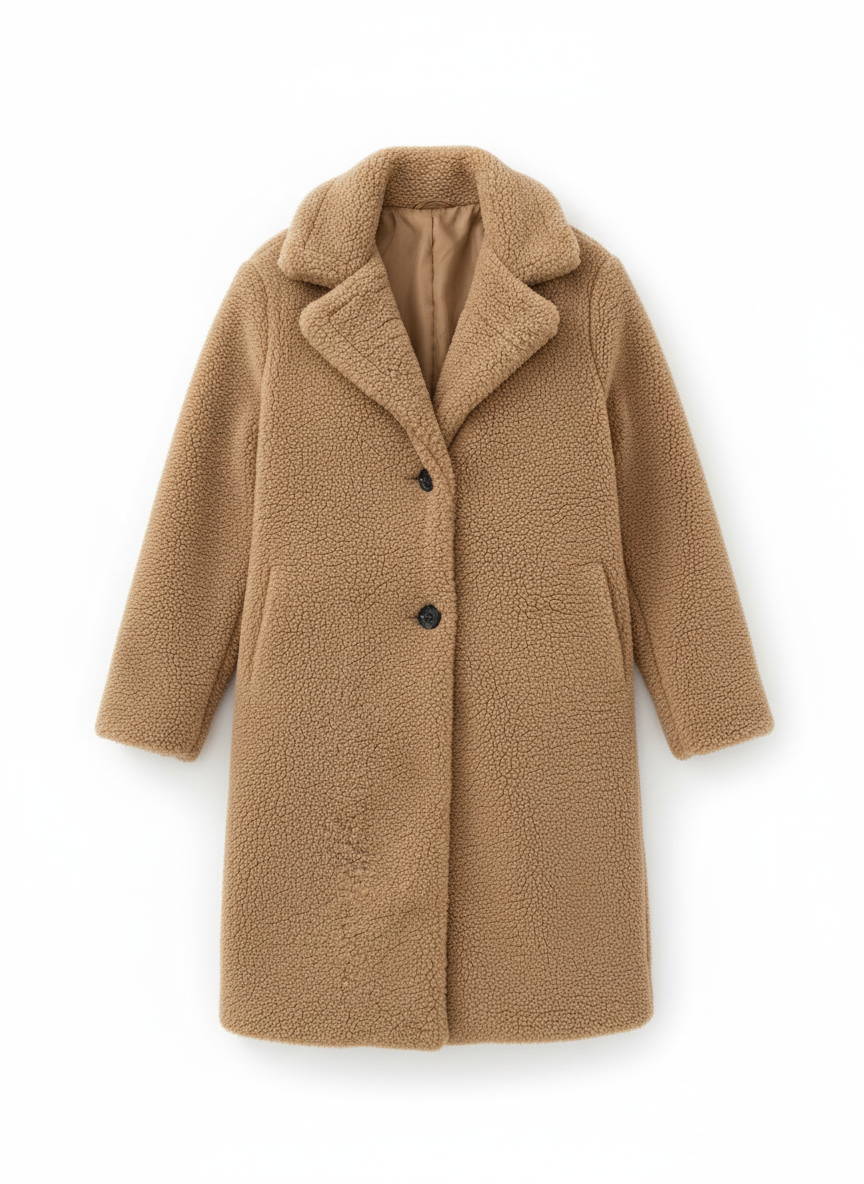 Clara | Women's Oversized Teddy Fleece Longline Button Coat 3