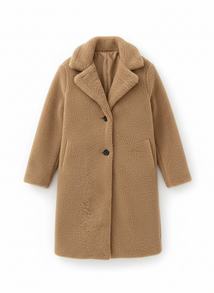 Clara | Women's Oversized Teddy Fleece Longline Button Coat 3