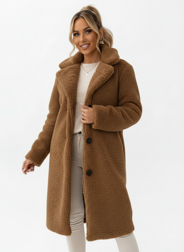 Clara | Women's Oversized Teddy Fleece Longline Button Coat 4