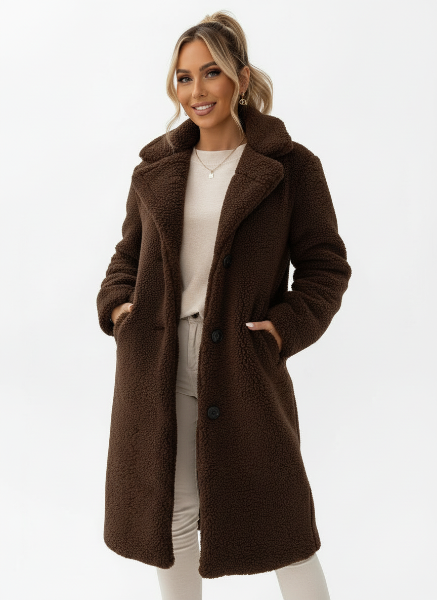 Clara | Women's Oversized Teddy Fleece Longline Button Coat 6