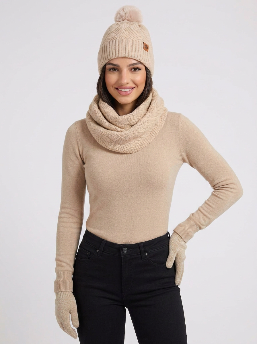 Claudia | Women's 3-Piece Knit Set Beanie Scarf Gloves 