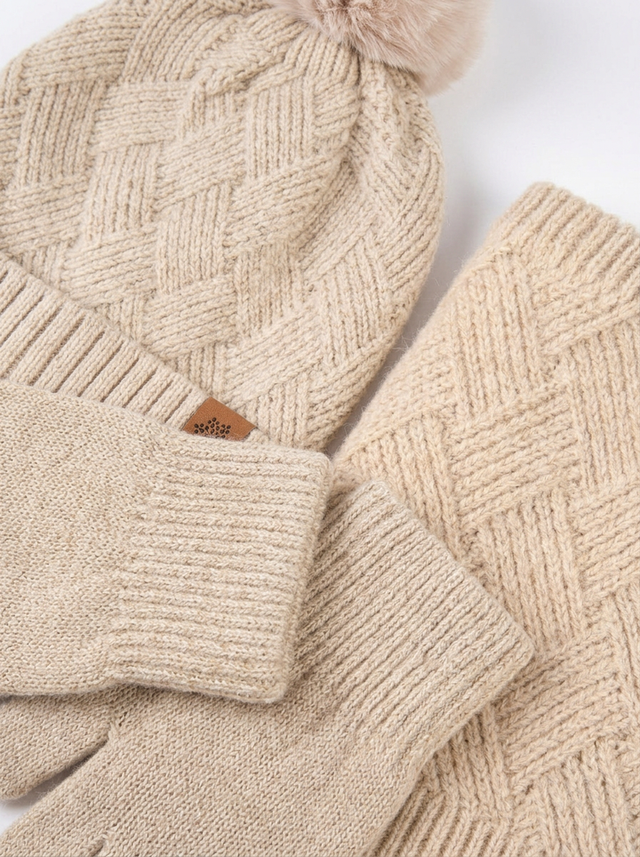 Claudia | Women's 3-Piece Knit Set Beanie Scarf Gloves 