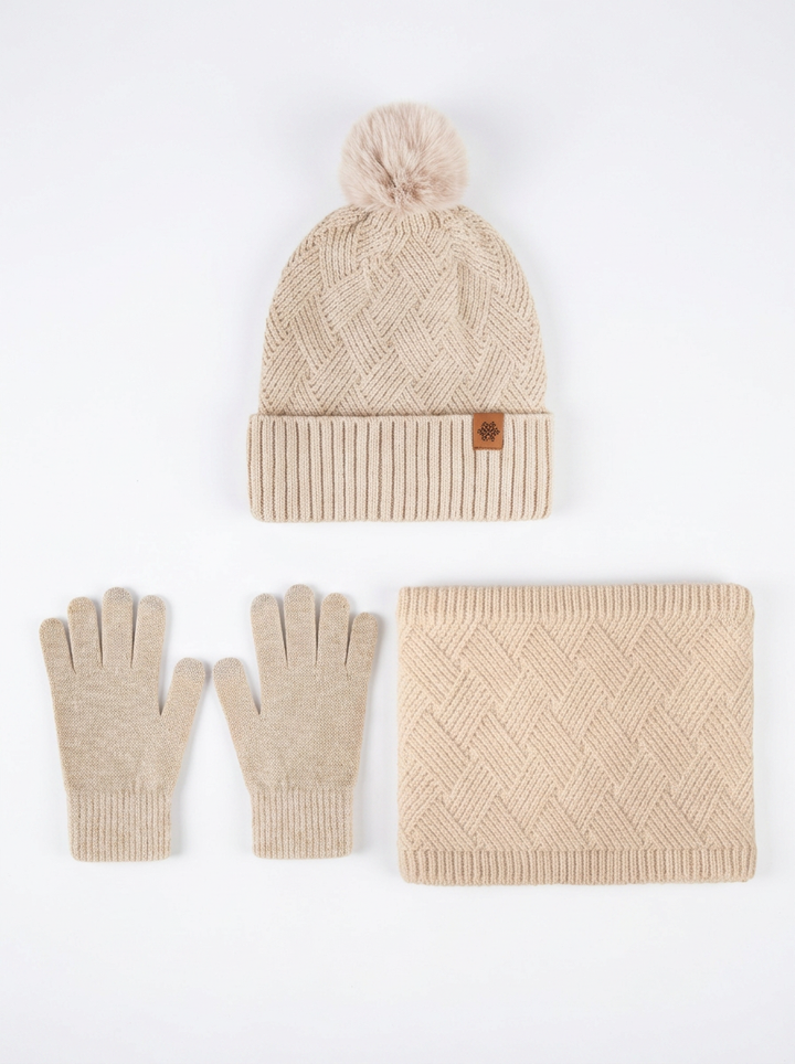 Claudia | Women's 3-Piece Knit Set Beanie Scarf Gloves 