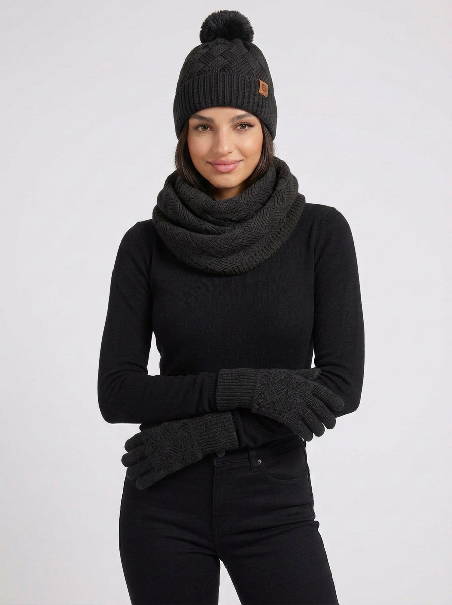Claudia | Women's 3-Piece Knit Set Beanie Scarf Gloves 