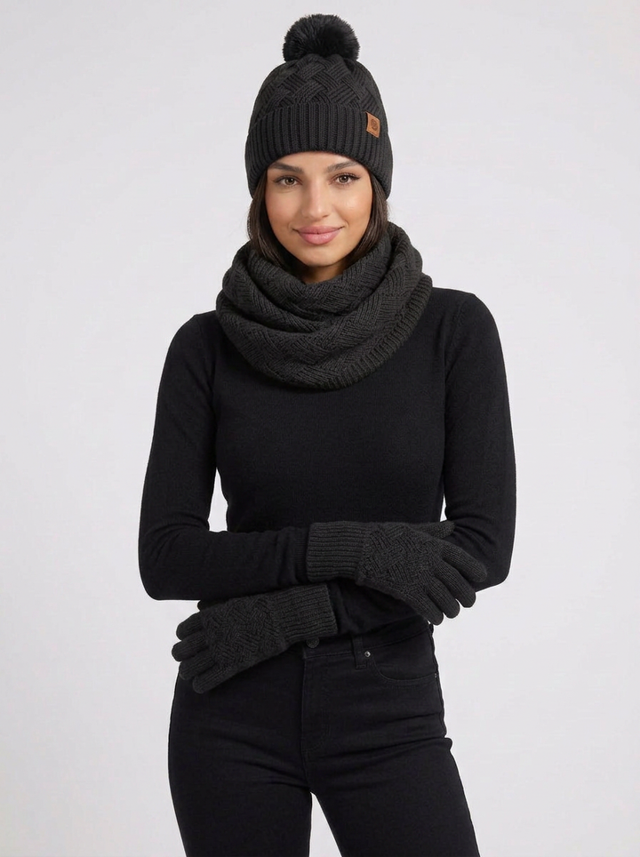 Claudia | Women's 3-Piece Knit Set Beanie Scarf Gloves 