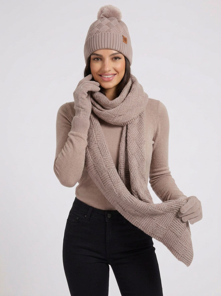 Claudia | Women's 3-Piece Knit Set Beanie Scarf Gloves 