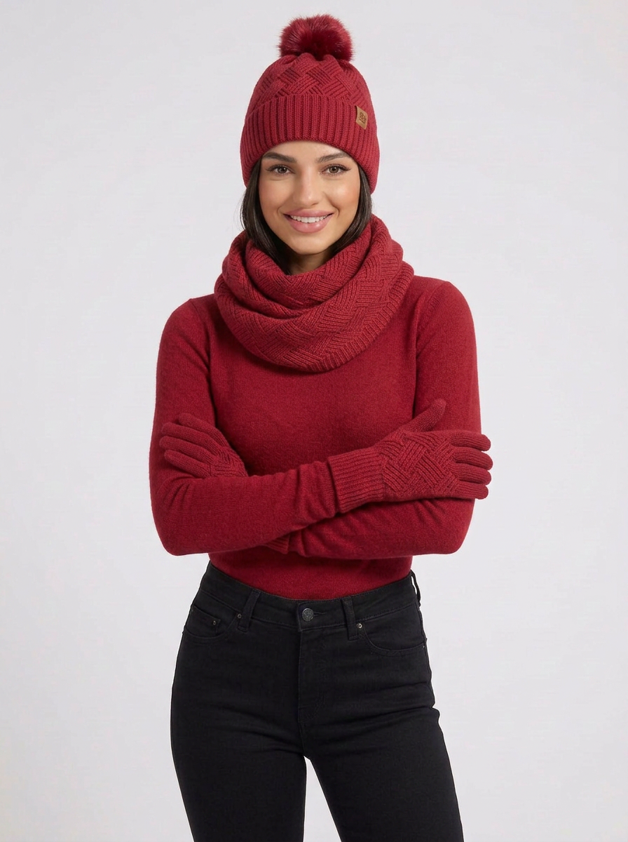 Claudia | Women's 3-Piece Knit Set Beanie Scarf Gloves 
