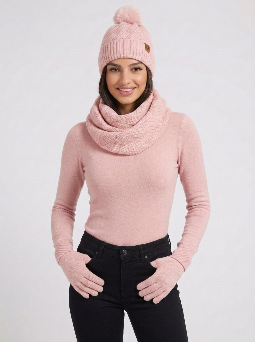 Claudia | Women's 3-Piece Knit Set Beanie Scarf Gloves 