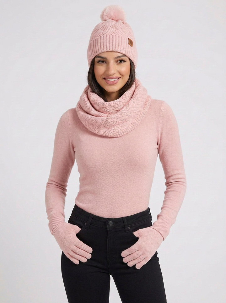 Claudia | Women's 3-Piece Knit Set Beanie Scarf Gloves 