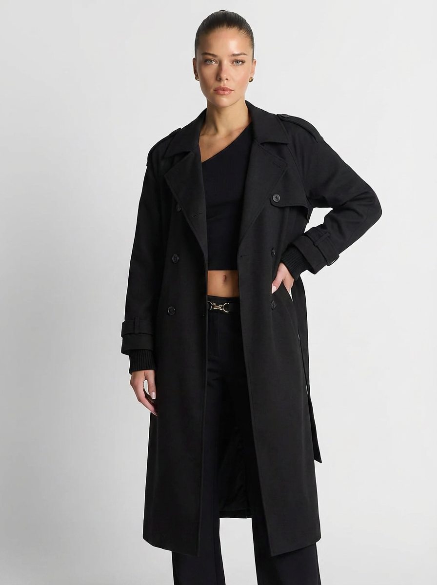 Cleo | Women's Black Double Breasted Longline Coat