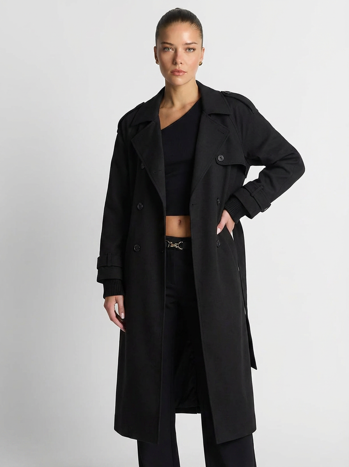 Cleo | Women's Black Double Breasted Longline Coat