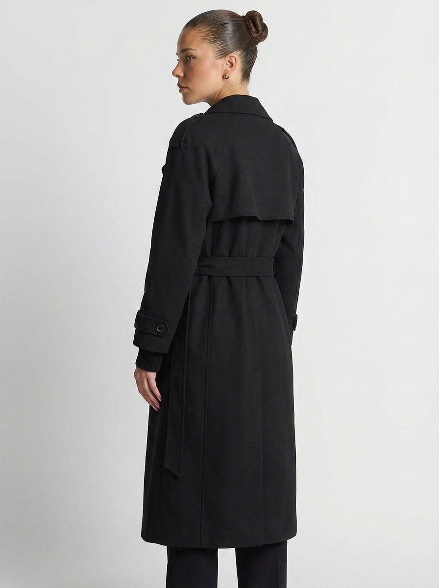 Cleo | Women's Black Double Breasted Longline Coat 2