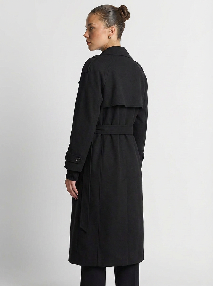 Cleo | Women's Black Double Breasted Longline Coat 2