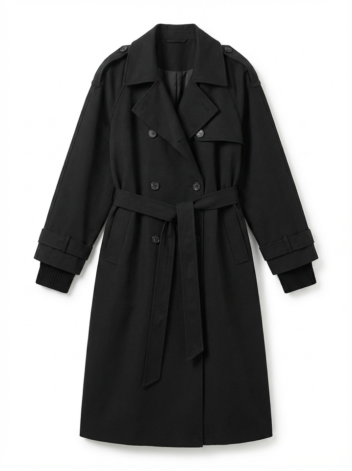 Cleo | Women's Black Double Breasted Longline Coat 3