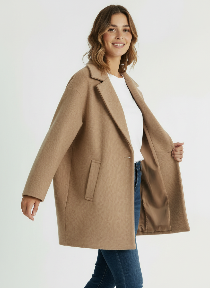 Cleo | Women's Oversized Notched Lapel Button Coat 5