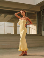 Cold-Shoulder Knit Ruffle Maxi Dress | Ruffleena