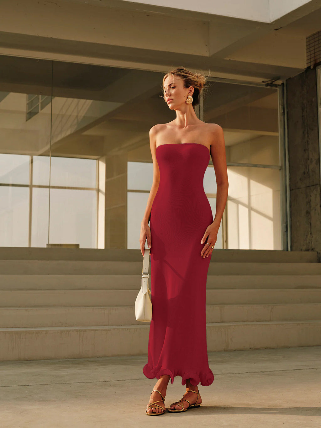 Cold-Shoulder Knit Ruffle Maxi Dress | Ruffleena