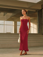 Cold-Shoulder Knit Ruffle Maxi Dress | Ruffleena