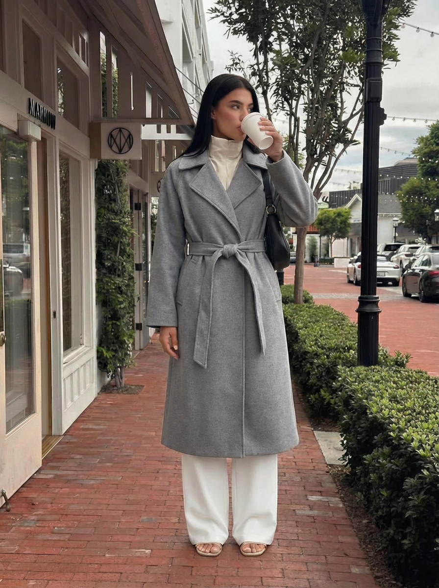 Connie | Women's Notched Lapel Long Wrap Coat 1