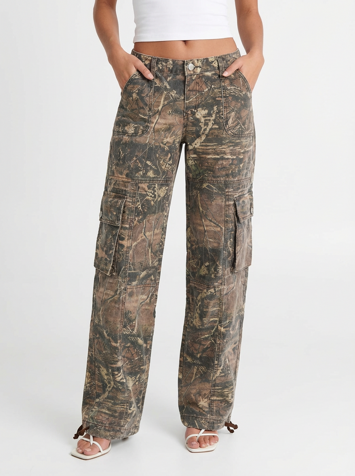 Cora | Women's Cargo Pants Camo Print Low Rise Wide Leg Utility