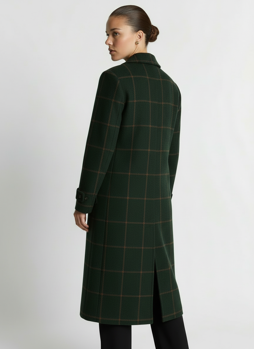 Cora | Women's Green Plaid Longline Single Breasted Coat 2