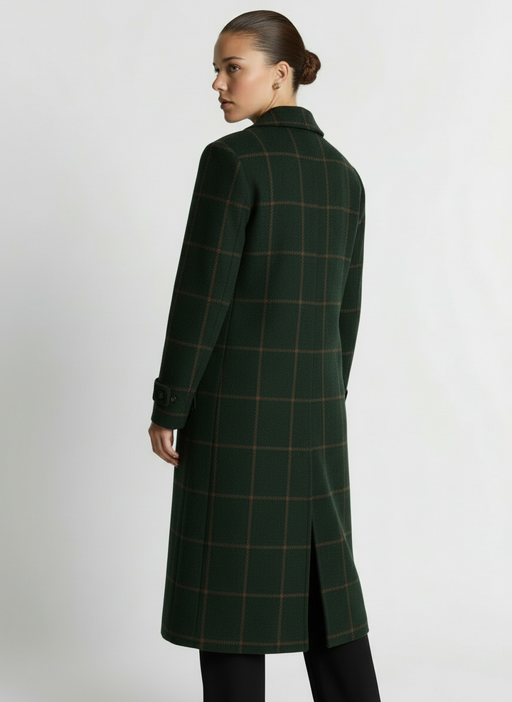 Cora | Women's Green Plaid Longline Single Breasted Coat 2