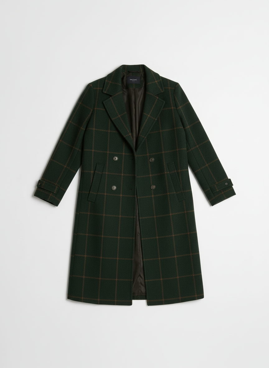 Cora | Women's Green Plaid Longline Single Breasted Coat 3
