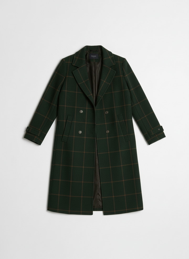 Cora | Women's Green Plaid Longline Single Breasted Coat 3