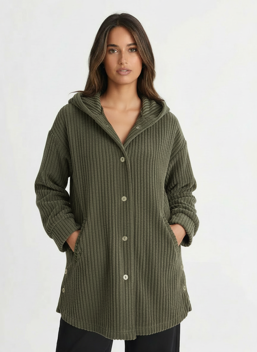 Cora | Women's Hooded Ribbed Button Front Coat